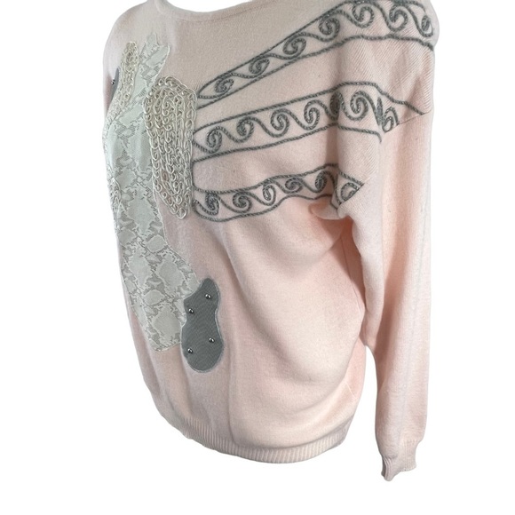 Donna Toran Vintage Lambs Wool Blend 3D Pink Patchwork Granny Sweater SZ Small - Picture 3 of 14